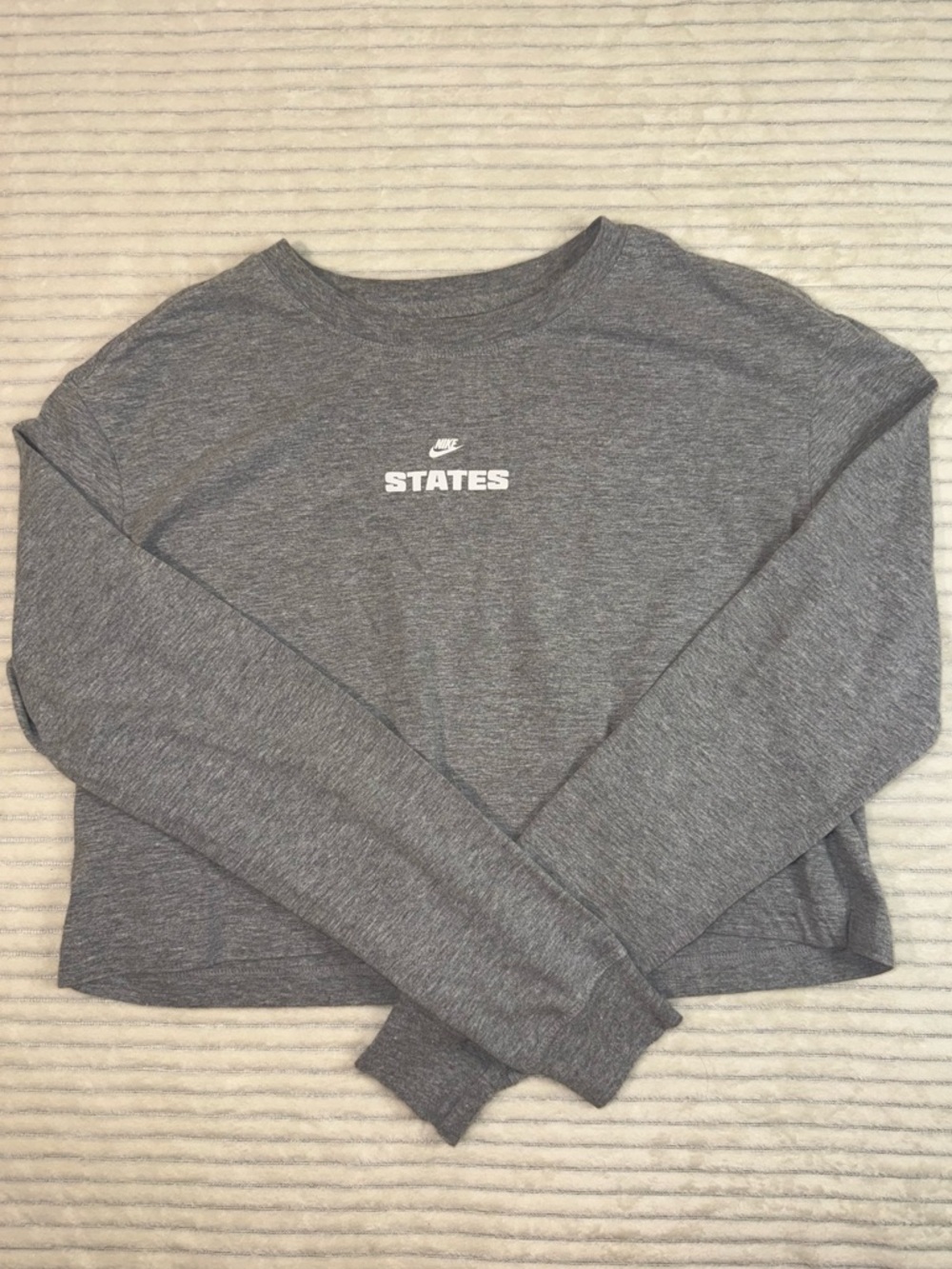 Nike Gray Heather states American flag long sleeve crop tee